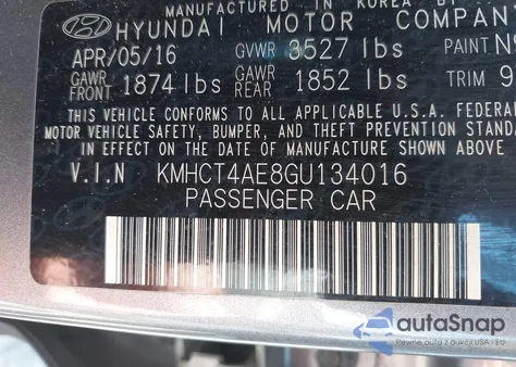 2016 Hyundai Accent Se from USA, damaged, VIN KMHCT4AE8GU134016